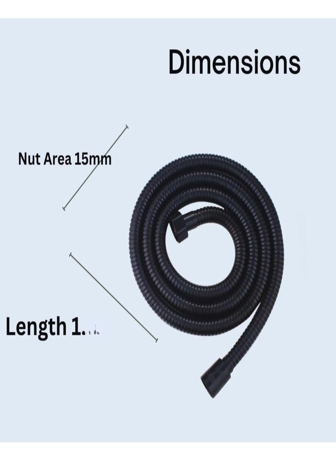 New Ware 1 Meter Stainless Steel Matt Black Hose Pipe | Flexible Health Faucet & Shower Tube with Brass Nut | 1/2 Inch (15 mm) - Image 3